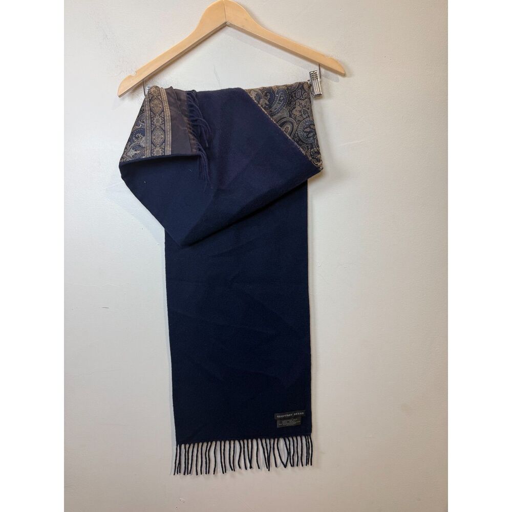Geoffrey Beene Navy Scarf Unisex Paisley Trim Soft Warm 100% Wool Accessory